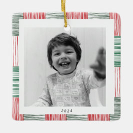 赤い緑の水の色のストライプパターン1枚 セラミックオーナメント