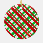 赤い緑の水の色の斜めの格子状の装飾用クッション セラミックオーナメント (裏面)