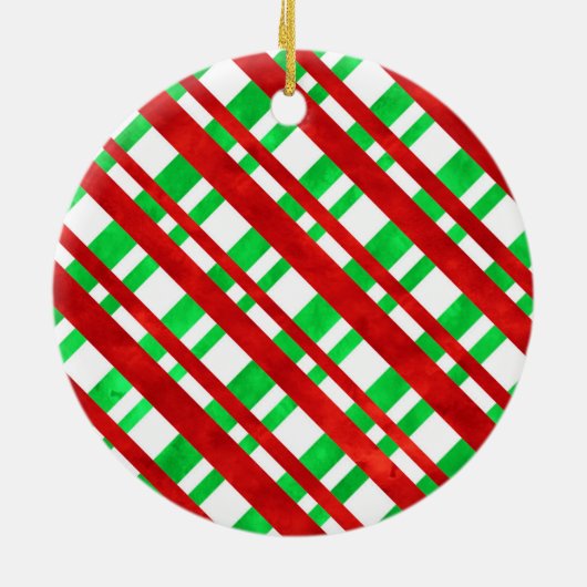 赤い緑の水の色の斜めの格子状の装飾用クッション セラミックオーナメント (裏面)