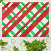 赤い緑の水の色の斜め格子縞 キッチンタオル (折り畳み)
