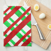 赤い緑の水の色の斜め格子縞 キッチンタオル (四つ折り)