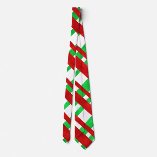 赤い緑の水の色の斜め格子縞 ネクタイ (裏面)