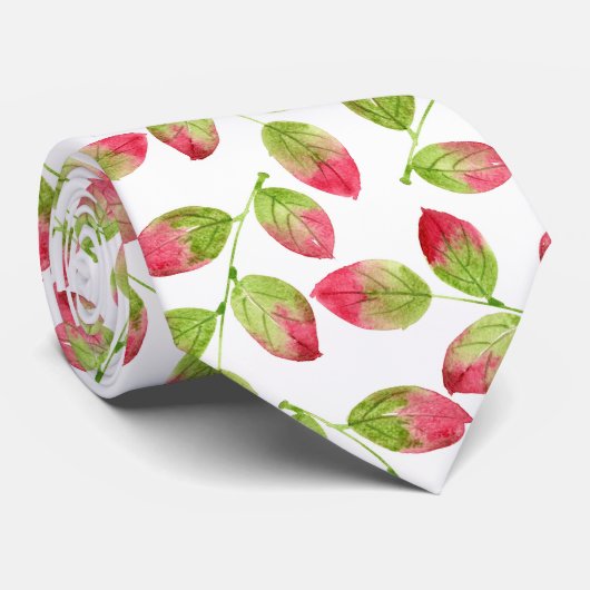 赤い緑の水の色の葉パターン2 ネクタイ (ロール)