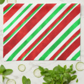 赤い緑の水の色キャンディーケインストライプ2 キッチンタオル (折り畳み)
