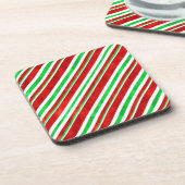 赤い緑の水の色キャンディーケインストライプ2 コースター (左側)