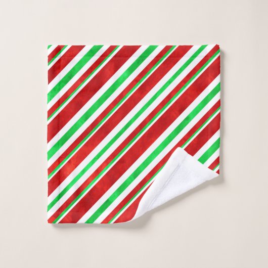 赤い緑の水の色キャンディーケインストライプ2 バスタオルセット (ウォッシュタオル)