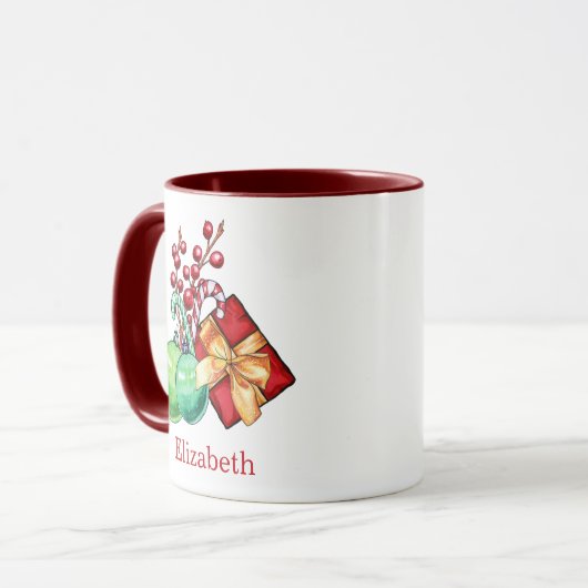赤い緑の水の色クリスマスギフトコーヒーマグ マグカップ (正面左)