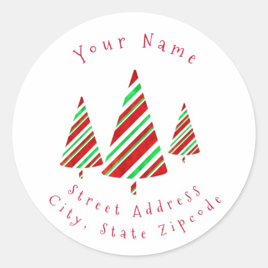 '赤い緑の水の色ストライプのの木'ラベル ラウンドシール (正面)