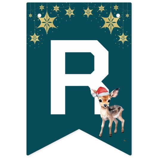 赤い緑の水の色トナカイメリークリスマスパーティー バンティングフラッグ (第3の旗)