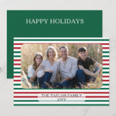 赤い緑の水平ストライプ クラシック ストライプ フォト シーズンカード (正面/裏面)