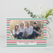 赤い緑の水平ストライプ クラシック ストライプ フォト シーズンカード (スタンド正面)