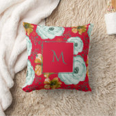 赤い緑の水色のフローラスクリプト クッション (ブランケット)