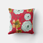 赤い緑の水色のフローラスクリプト クッション (裏面)