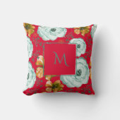 赤い緑の水色のフローラスクリプト クッション (正面)