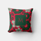 赤い緑の水色のフローラスクリプト クッション (正面)