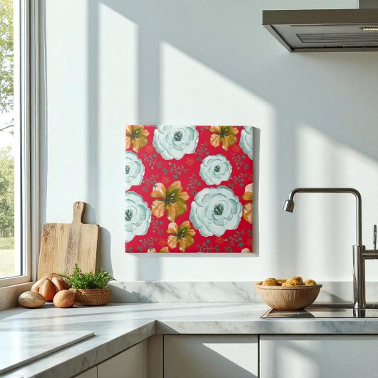 赤い緑の水色のフローラ タイル