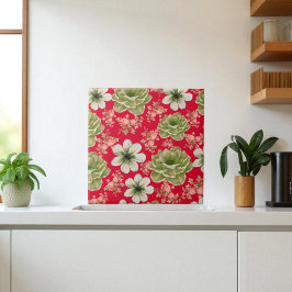 赤い緑の水色のフローラ タイル