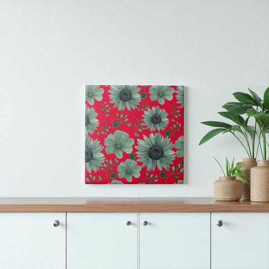 赤い緑の水色のフローラ タイル