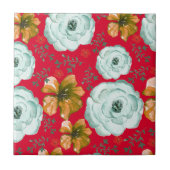 赤い緑の水色のフローラ タイル (正面)