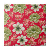 赤い緑の水色のフローラ タイル (正面)