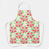 赤い緑の水色のポインセチア模様 エプロン (正面)