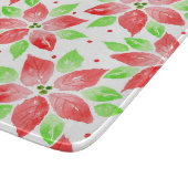 赤い緑の水色のポインセチア模様 カッティングボード (角)