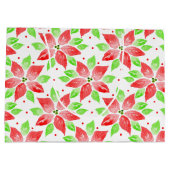 赤い緑の水色のポインセチア模様 ラージペーパーバッグ (裏面)