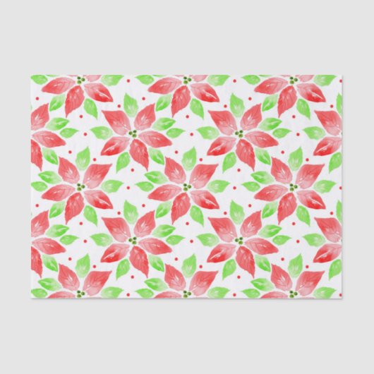 赤い緑の水色のポインセチア模様 薄葉紙 (正面)