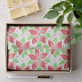 赤い緑の水色のポインセチア模様 薄葉紙 (ギフト)