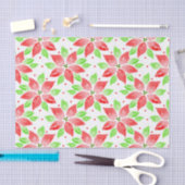 赤い緑の水色のポインセチア模様 薄葉紙 (クラフト)