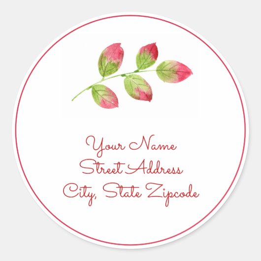 '赤い緑の水色の葉'ラベル ラウンドシール (正面)