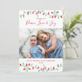 赤い緑の水色クリスマスストリングライト写真 シーズンカード (スタンド正面)