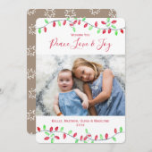 赤い緑の水色クリスマスストリングライト写真 シーズンカード (正面/裏面)