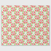 赤い緑の水色ポインセチア模様ラッピングP ラッピングペーパー (フラット)