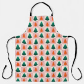 赤い緑の水色メリークリスマスツリーパターン エプロン (正面)