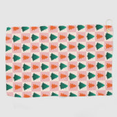 赤い緑の水色メリークリスマスツリーパターン ゴルフタオル (横)