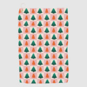 赤い緑の水色メリークリスマスツリーパターン ゴルフタオル (正面)