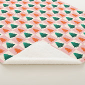 赤い緑の水色メリークリスマスツリーパターン シェルパブランケット (3/4)