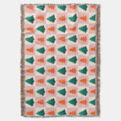 赤い緑の水色メリークリスマスツリーパターン スローブランケット (正面縦)