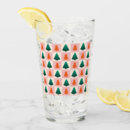 赤い緑の水色メリークリスマスツリーパターン タンブラーグラス