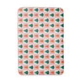 赤い緑の水色メリークリスマスツリーパターン バスマット (正面縦)