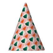 赤い緑の水色メリークリスマスツリーパターン パーティーハット (右)