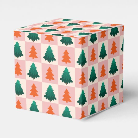赤い緑の水色メリークリスマスツリーパターン フェイバーボックス (正面サイド)