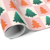 赤い緑の水色メリークリスマスツリーパターン ラッピングペーパー (ロールコーナー)