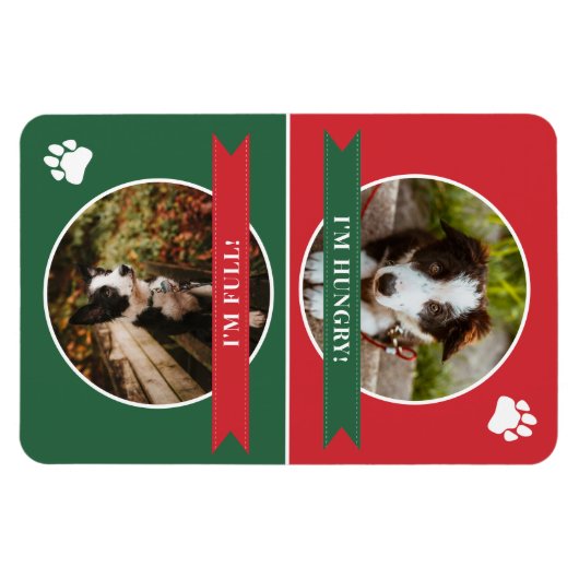 赤い緑の犬が写食べ物を与え真 マグネット (横)