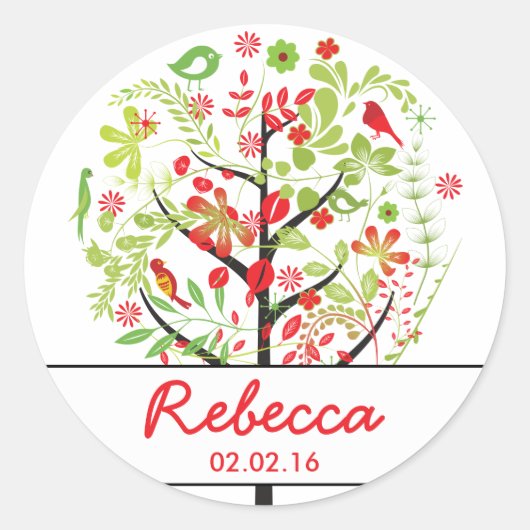 赤い緑の生命鳥の木バルミツワー ラウンドシール (正面)