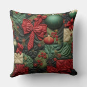 赤い緑の白いキルティングのクリスマスボールを見る クッション (裏面)