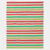 赤い緑の白いクリスマスのストライプ フリースブランケット (正面)