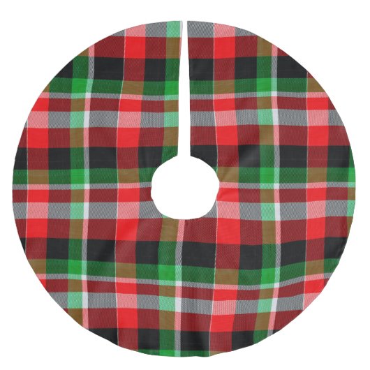 赤い緑の白いクリスマスプレッドパターン ブラッシュドポリエステルツリースカート (正面)