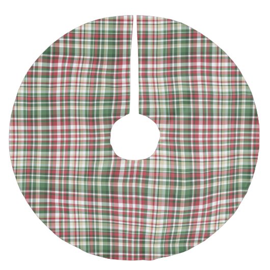 赤い緑の白いクリスマスプレッドパターン ブラッシュドポリエステルツリースカート (正面)